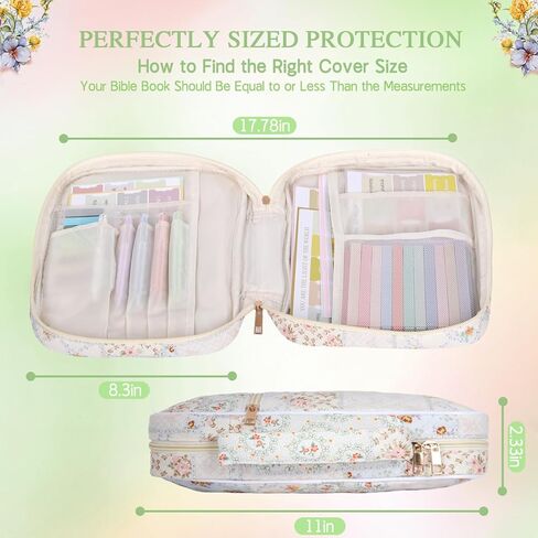 Bible Cover Case for Women, Large Quilted Bible Carrying Bag with Handles, Bible Study Supplies with 24 Highlighters, 200 Index Tabs, 5 Gel Ink Pens, 75 Bible Tabs, Christian Gifts for Women in Saudi Arabia