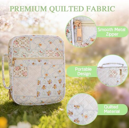 Bible Cover Case for Women, Large Quilted Bible Carrying Bag with Handles, Bible Study Supplies with 24 Highlighters, 200 Index Tabs, 5 Gel Ink Pens, 75 Bible Tabs, Christian Gifts for Women in Saudi Arabia