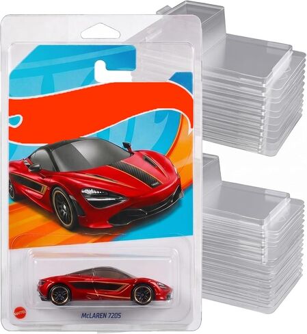 40 Pack Clear Clamshell Protector Cases for 1:64 Mainline Carded Cars, Wall Mount Storage Display Compatible with Hot Wheels and Matchbox, 7.5 x 5 x 2 in in Saudi Arabia