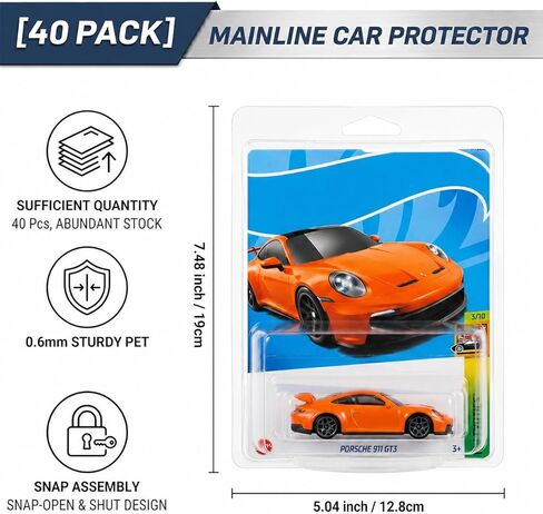 40 Pack Clear Clamshell Protector Cases for 1:64 Mainline Carded Cars, Wall Mount Storage Display Compatible with Hot Wheels and Matchbox, 7.5 x 5 x 2 in in Saudi Arabia