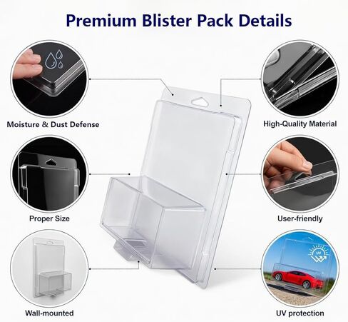 40 Pack Clear Clamshell Protector Cases for 1:64 Mainline Carded Cars, Wall Mount Storage Display Compatible with Hot Wheels and Matchbox, 7.5 x 5 x 2 in in Saudi Arabia