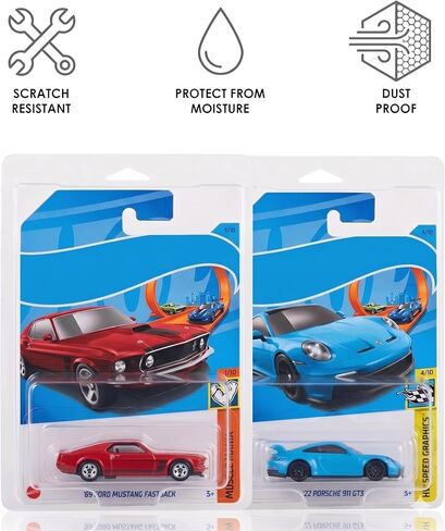 40 Pack Clear Clamshell Protector Cases for 1:64 Mainline Carded Cars, Wall Mount Storage Display Compatible with Hot Wheels and Matchbox, 7.5 x 5 x 2 in in Saudi Arabia