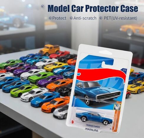 40 Pack Clear Clamshell Protector Cases for 1:64 Mainline Carded Cars, Wall Mount Storage Display Compatible with Hot Wheels and Matchbox, 7.5 x 5 x 2 in in Saudi Arabia