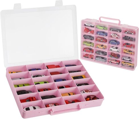 Sturdy Toy Storage Carrying Case for 1:64 Scale Small Toy Cars - 24 Slot Toy Car Storage Box Compatible with Hotwheels Cars & Matchbox Cars.(CASE ONLY) (Pink) in Saudi Arabia