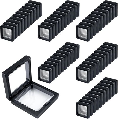 60 Pcs 3D Floating Display Case 2.8 x 2.8 x 0.8 Inch Coin Frame Display Holder Stands for Antique Challenge Coins, Jewelry, Shells, Gems, Minerals, Rocks, Specimen, Pins(Black) in Saudi Arabia