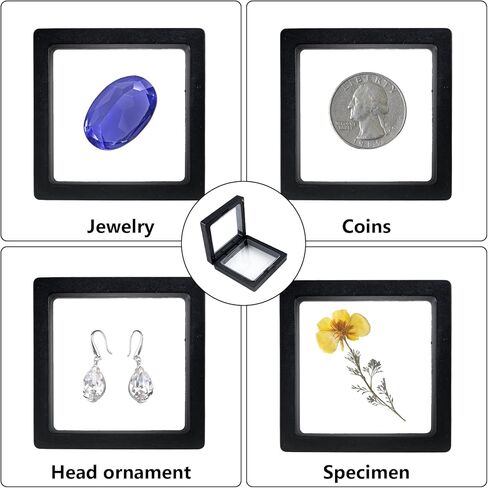 60 Pcs 3D Floating Display Case 2.8 x 2.8 x 0.8 Inch Coin Frame Display Holder Stands for Antique Challenge Coins, Jewelry, Shells, Gems, Minerals, Rocks, Specimen, Pins(Black) in Saudi Arabia