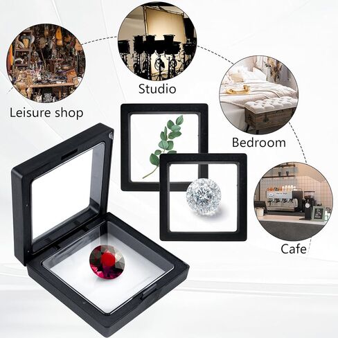 60 Pcs 3D Floating Display Case 2.8 x 2.8 x 0.8 Inch Coin Frame Display Holder Stands for Antique Challenge Coins, Jewelry, Shells, Gems, Minerals, Rocks, Specimen, Pins(Black) in Saudi Arabia