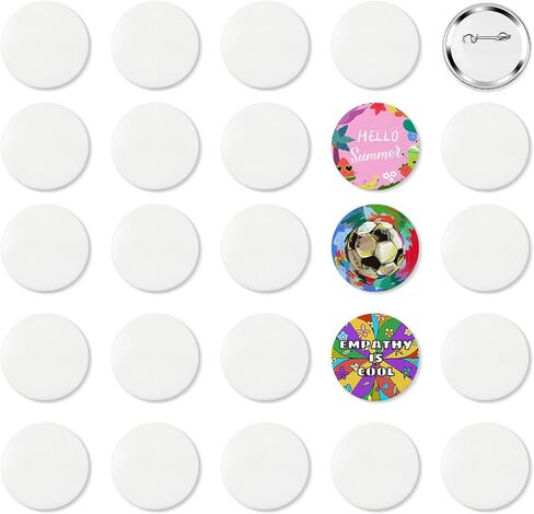 HTVRONT 25 Pcs Sublimation Button Blanks, 58mm Button Maker Supplies Premium Metal Customizable Badges Sublimation Pins with Full-Surface & Curved Transfer, Vivid Color & Fade-Resistant Button Pins for Handmake, Crafts, Clothing & Gifts in Kuwait