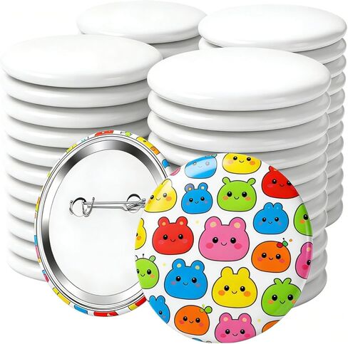 HTVRONT 25 Pcs Sublimation Button Blanks, 58mm Button Maker Supplies Premium Metal Customizable Badges Sublimation Pins with Full-Surface & Curved Transfer, Vivid Color & Fade-Resistant Button Pins for Handmake, Crafts, Clothing & Gifts in Kuwait