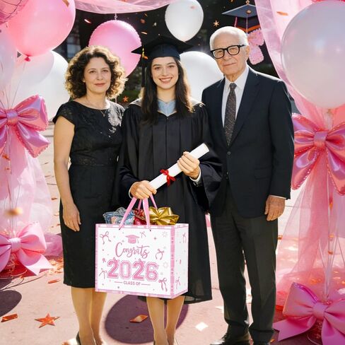 Large Pink Graduation Gift Bag with Tissue Paper and Card Pink Bow Class of 2026 Congrats Grad Gifts Wrapping Paper Bag Graduation Gift Goodies Bag for High School College Graduates Party Supplies in Saudi Arabia