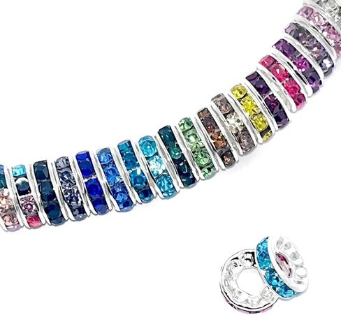 100pcs Large Hole Rhinestone Spacer Beads 10mm Silver Plated Czech Crystal Rhinestone for DIY Jewelry Making Charms Bracelet (Silver) in Saudi Arabia