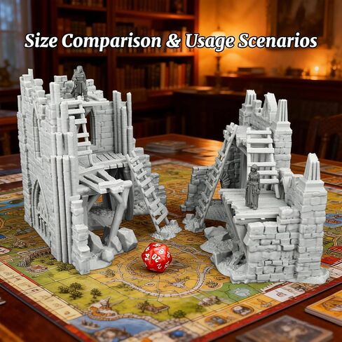 Modular 25mm Scale Unpainted Scenery - Detailed Fantasy Ruined Walls & Scaffolding for TTRPG Battle Maps, RPG Terrain Set for Dungeon Masters - Gothic Ruined Building (AF1119) in Kuwait