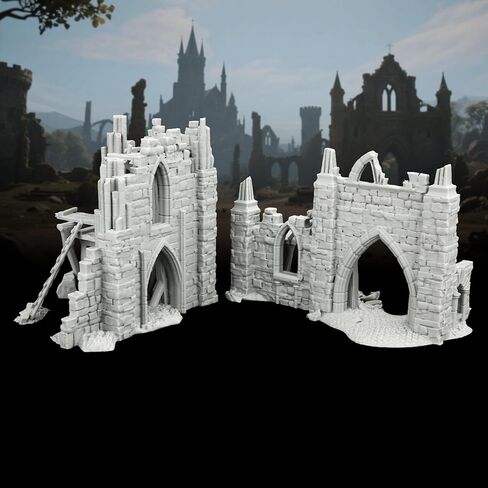 Modular 25mm Scale Unpainted Scenery - Detailed Fantasy Ruined Walls & Scaffolding for TTRPG Battle Maps, RPG Terrain Set for Dungeon Masters - Gothic Ruined Building (AF1119) in Kuwait