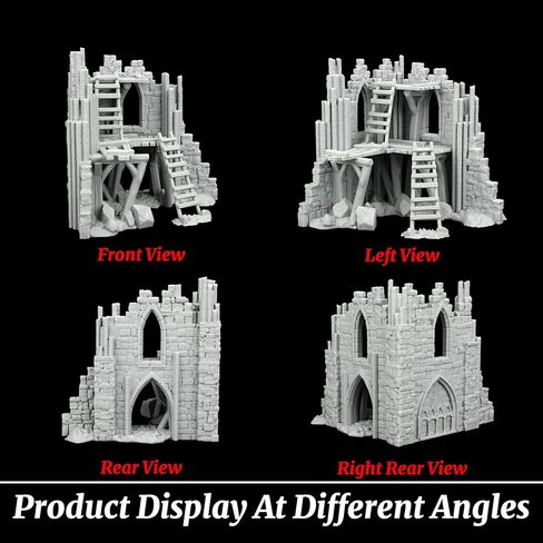 Modular 25mm Scale Unpainted Scenery - Detailed Fantasy Ruined Walls & Scaffolding for TTRPG Battle Maps, RPG Terrain Set for Dungeon Masters - Gothic Ruined Building (AF1119) in Kuwait