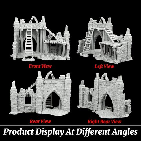 Modular 25mm Scale Unpainted Scenery - Detailed Fantasy Ruined Walls & Scaffolding for TTRPG Battle Maps, RPG Terrain Set for Dungeon Masters - Gothic Ruined Building (AF1119) in Kuwait