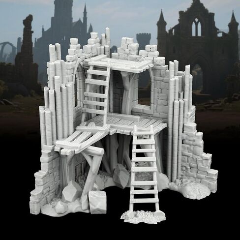 Modular 25mm Scale Unpainted Scenery - Detailed Fantasy Ruined Walls & Scaffolding for TTRPG Battle Maps, RPG Terrain Set for Dungeon Masters - Gothic Ruined Building (AF1119) in Kuwait