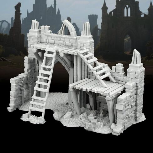 Modular 25mm Scale Unpainted Scenery - Detailed Fantasy Ruined Walls & Scaffolding for TTRPG Battle Maps, RPG Terrain Set for Dungeon Masters - Gothic Ruined Building (AF1119) in Kuwait