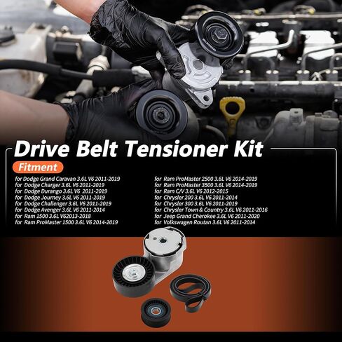 1 مجموعة محرك حزام الموتر عدة ل دودج جراند كارافان 3.6L V6 2011-2019 اعوج حزام محرك عدة مع الموتر 5184617AD/89056015/6PK1960/K060771 in Kuwait
