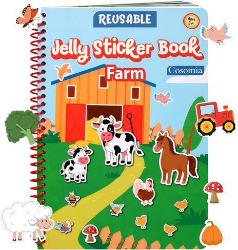 Jelly Sticker Book for Kids 2-4, Waterproof Reusable Sticker Book for Toddlers, Easy to Clean Road Trip Activities, Easter Basket Stuffers & Easter Gifts for Toddlers (Farm) in Saudi Arabia
