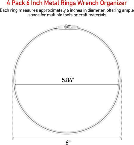 4 Pack 6 Inch Metal Rings Wrench Organizer Duty Easy Open & Close Metal Binder Rings for Tool Organization, DIY Crafts, Index Cards, Dream Catchers and Key Rings in Kuwait