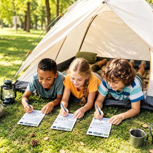 12 Pack Camp Letters for Kids, Sleepaway Camp Flat Cards for Girls Boys, Fill in the Blank Camping Cards Set with Envelopes Stickers, Summer Camping Essentials Writing Kit (Green) in Kuwait