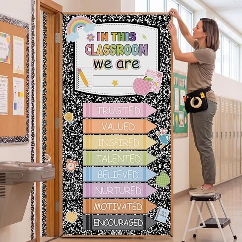 Breling Classroom Welcome Door Cover Composition Notebook Back to School Banner Welcome Wall Door Decor Porch Sign for First Day of School Preschool Classroom Sign Decor(Composition) in Kuwait