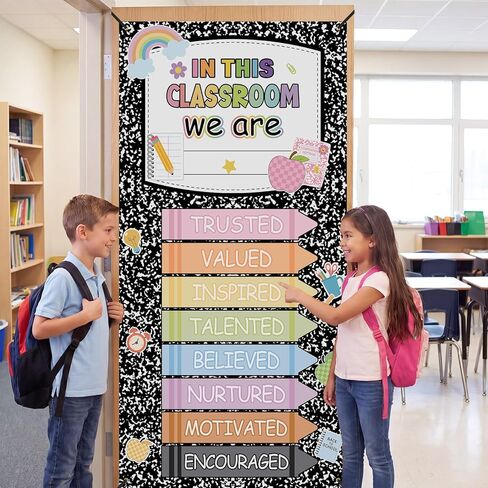 Breling Classroom Welcome Door Cover Composition Notebook Back to School Banner Welcome Wall Door Decor Porch Sign for First Day of School Preschool Classroom Sign Decor(Composition) in Kuwait