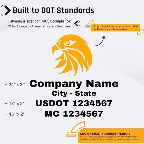 Set of 2 Custom USDOT Decals – Personalized Truck Door Stickers with Optional Company Logo, Squeegee Included, Weatherproof Vinyl for DOT, MC Number, Tow Truck, or Van in Saudi Arabia