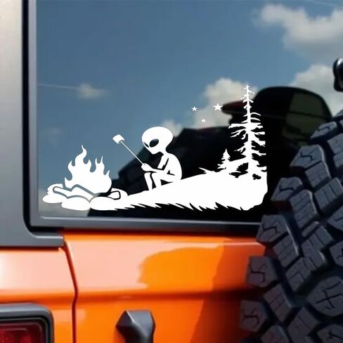 2-Pack Alien at Campfire Vinyl Car Decal, 7.09"x3.94", Interesting Alien Camping Sticker for Cars, Trucks, Motorcycles, Vans, Laptops, Window and Walls #2BZ466 in Saudi Arabia