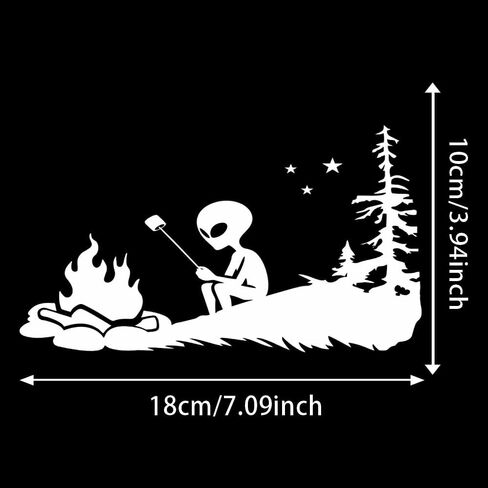 2-Pack Alien at Campfire Vinyl Car Decal, 7.09"x3.94", Interesting Alien Camping Sticker for Cars, Trucks, Motorcycles, Vans, Laptops, Window and Walls #2BZ466 in Saudi Arabia