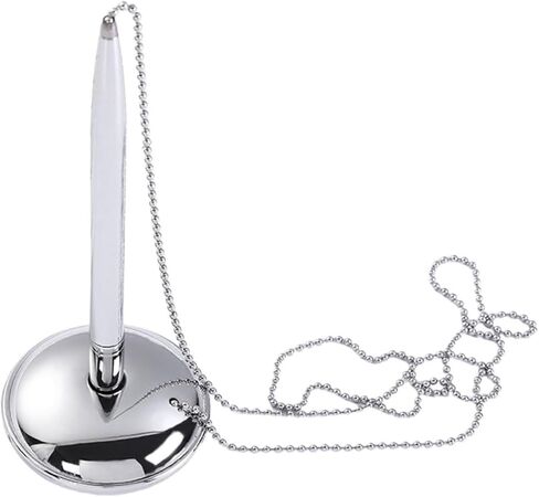 OUNONA Counter Signature Pen with Silver Chain and Weighted Base Desk Pen for Bank and Hotel Front Desk Office Stationery for Secure Writing and Customer Use in Kuwait