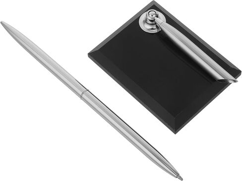 TEHAUX Reception Signing Pen with Acrylic Black Square Base and Silver Metal Ballpoint, Desk Signature Pen for Wedding Guest Book and Office Business Use in Saudi Arabia