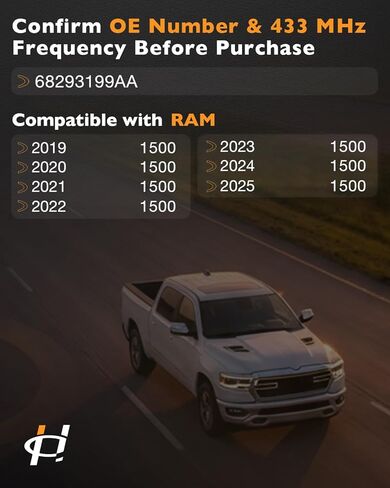 مستشعر TPMS مبرمج مسبقًا 433 ميجا هرتز، مستشعر مراقبة ضغط الإطارات متوافق مع Ram 1500 2019-2025، استبدال #68293199AA، 4 قطع in Kuwait
