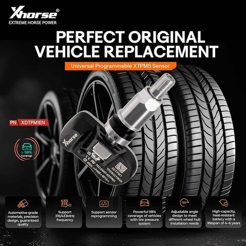 Xhorse Universal TPMS Sensors Set of 4, Tire Pressure Sensor 2 in 1 (315MHz + 433MHz) Press-in OE Sensors Programmable by Xhorse Key Tool Max Pro, Key Tool MIDI, KTP in Saudi Arabia