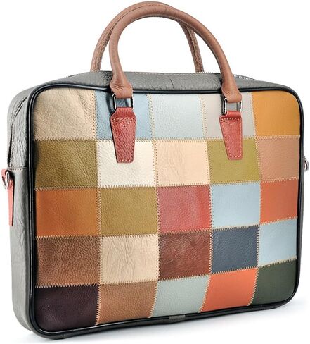 Top Grain Leather Laptop Handbag Multicolor Patchwork Laptop Messenger Shoulder Bags Crossbody Computer Briefcase in Saudi Arabia