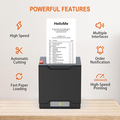 Thermal Receipt Printer, Restaurant Kitchen Printer, 80mm POS Printer with Auto Cutter, USB/Ethernet Interface, for Windows/Mac/Linux, Not Compatible with Square in Saudi Arabia