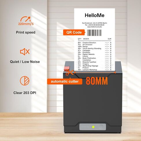 Thermal Receipt Printer, Restaurant Kitchen Printer, 80mm POS Printer with Auto Cutter, USB/Ethernet Interface, for Windows/Mac/Linux, Not Compatible with Square in Saudi Arabia