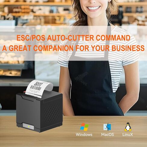 Thermal Receipt Printer, Restaurant Kitchen Printer, 80mm POS Printer with Auto Cutter, USB/Ethernet Interface, for Windows/Mac/Linux, Not Compatible with Square in Saudi Arabia
