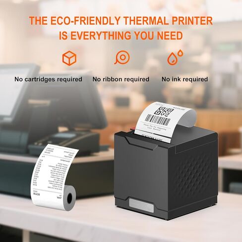 Thermal Receipt Printer, Restaurant Kitchen Printer, 80mm POS Printer with Auto Cutter, USB/Ethernet Interface, for Windows/Mac/Linux, Not Compatible with Square in Saudi Arabia
