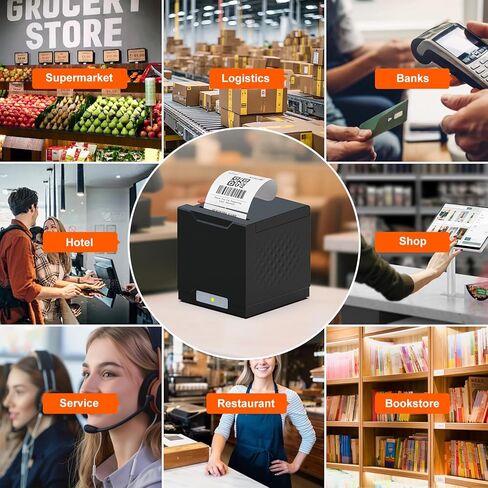 Thermal Receipt Printer, Restaurant Kitchen Printer, 80mm POS Printer with Auto Cutter, USB/Ethernet Interface, for Windows/Mac/Linux, Not Compatible with Square in Saudi Arabia