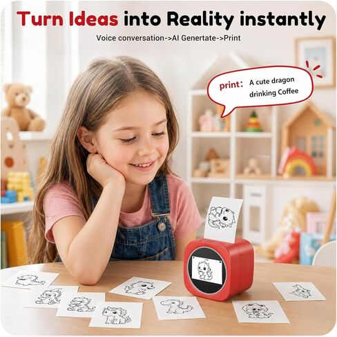 Sticker Box AI Printer: Voice Recognition - Turn Ideas into Reality instantly-Portable Design - Fantastic Birthday Gift for Boys and Girls Ages 3-12-Includes 6 Rolls of Printing Paper - 6 Art Modes in Saudi Arabia