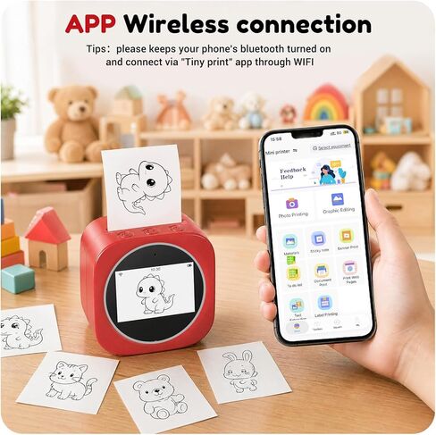 Sticker Box AI Printer: Voice Recognition - Turn Ideas into Reality instantly-Portable Design - Fantastic Birthday Gift for Boys and Girls Ages 3-12-Includes 6 Rolls of Printing Paper - 6 Art Modes in Saudi Arabia
