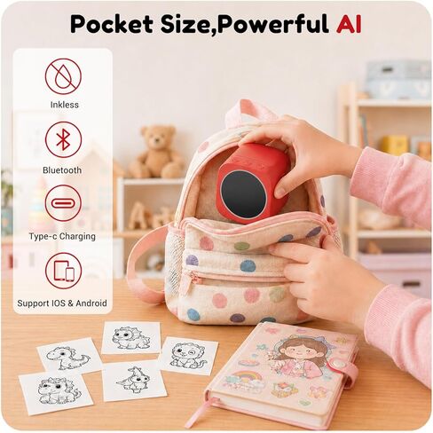 Sticker Box AI Printer: Voice Recognition - Turn Ideas into Reality instantly-Portable Design - Fantastic Birthday Gift for Boys and Girls Ages 3-12-Includes 6 Rolls of Printing Paper - 6 Art Modes in Saudi Arabia