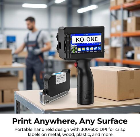 KOONE Handheld Inkjet Printer, 0.5 Inch Nozzle, Portable Inkjet Printer Gun for Text QRCode Barcode Production Date Time Logo Batch Number Print on Metal Wood Glass Cloth Carton Plastic (Black) in Saudi Arabia