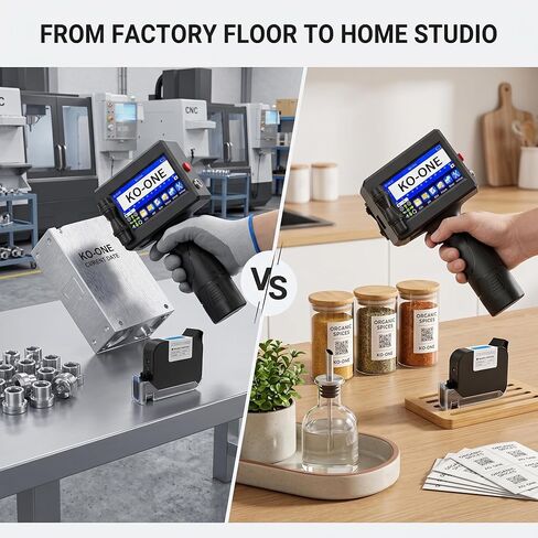 KOONE Handheld Inkjet Printer, 0.5 Inch Nozzle, Portable Inkjet Printer Gun for Text QRCode Barcode Production Date Time Logo Batch Number Print on Metal Wood Glass Cloth Carton Plastic (Black) in Saudi Arabia
