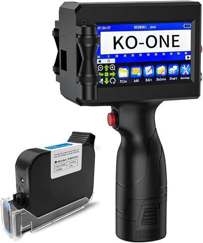 KOONE Handheld Inkjet Printer, 0.5 Inch Nozzle, Portable Inkjet Printer Gun for Text QRCode Barcode Production Date Time Logo Batch Number Print on Metal Wood Glass Cloth Carton Plastic (Black) in Kuwait