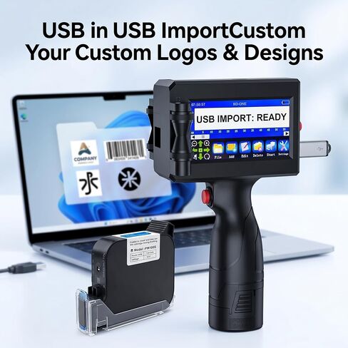KOONE Handheld Inkjet Printer, 0.5 Inch Nozzle, Portable Inkjet Printer Gun for Text QRCode Barcode Production Date Time Logo Batch Number Print on Metal Wood Glass Cloth Carton Plastic (Black) in Saudi Arabia