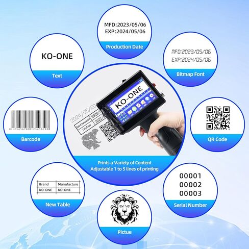 KOONE Handheld Inkjet Printer, 0.5 Inch Nozzle, Portable Inkjet Printer Gun for Text QRCode Barcode Production Date Time Logo Batch Number Print on Metal Wood Glass Cloth Carton Plastic (Black) in Saudi Arabia
