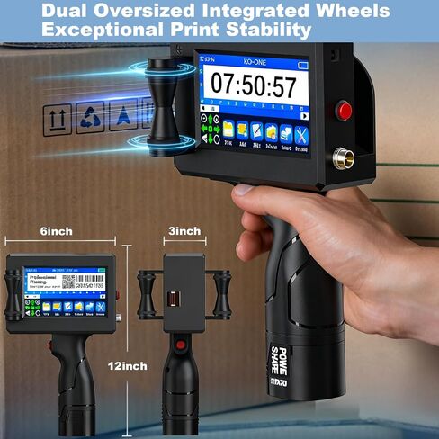 KOONE Handheld Inkjet Printer, 0.5 Inch Nozzle, Portable Inkjet Printer Gun for Text QRCode Barcode Production Date Time Logo Batch Number Print on Metal Wood Glass Cloth Carton Plastic (Black) in Saudi Arabia