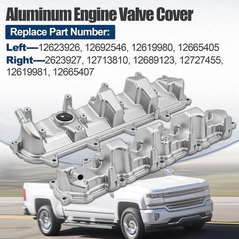 12623927 12623926 Right&Left Aluminum Engine Valve Cover Set Compatible with Chevy Silverado 1500 2014-2019, Suburban 2015-2020, fits for Gmc sierra 1500 2014-2019 5.3L 6.2L,12727455 in Saudi Arabia
